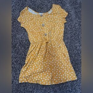 Girls' Yellow Floral Tie-Waist Dress